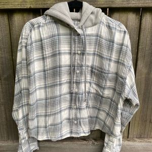 American Eagle Cropped Plaid Flannel Hoodie